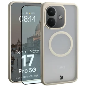 Etui z pierścieniem magnetycznym + szkło hartowane Bizon MatteO Pack do Xiaomi Redmi Note 17 Pro 5G, przydymione-beżowe