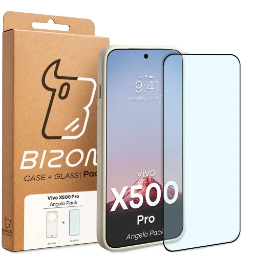 Etui + szkło hartowane Bizon Angelo Pack do Vivo X500 Pro, półprzezroczyste z beżową ramką (8/8)