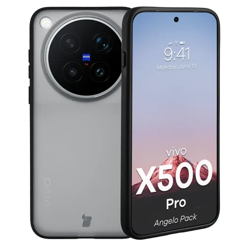 Etui + szkło hartowane Bizon Angelo Pack do Vivo X500 Pro, przydymione z czarną ramką (3/8)