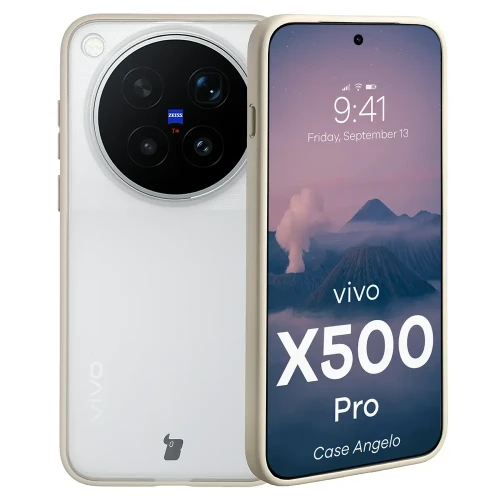Etui Bizon Case Angelo do Vivo X500 Pro, półprzezroczyste z beżową ramką (1/6)