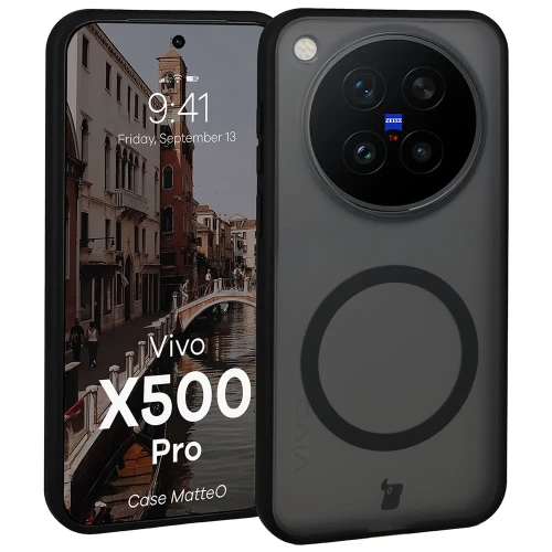 Etui z pierścieniem magnetycznym Bizon Case MatteO do Vivo X500 Pro, przydymione-czarne (1/7)