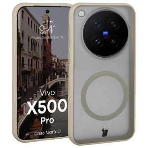 Etui z pierścieniem magnetycznym Bizon Case MatteO do Vivo X500 Pro, przydymione-beżowe