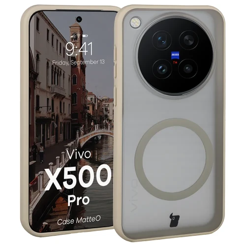 Etui z pierścieniem magnetycznym Bizon Case MatteO do Vivo X500 Pro, przydymione-beżowe (1/7)