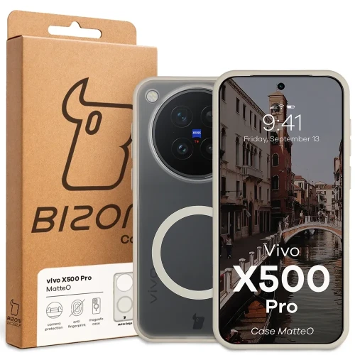 Etui z pierścieniem magnetycznym Bizon Case MatteO do Vivo X500 Pro, przydymione-beżowe (7/7)