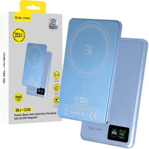 Magnetyczny powerbank indukcyjny do MagSafe 3 w 1 Blavec BJ-03 Ultra Slim 5 000 mAh, 22,5W, USB-C, jasnoniebieski