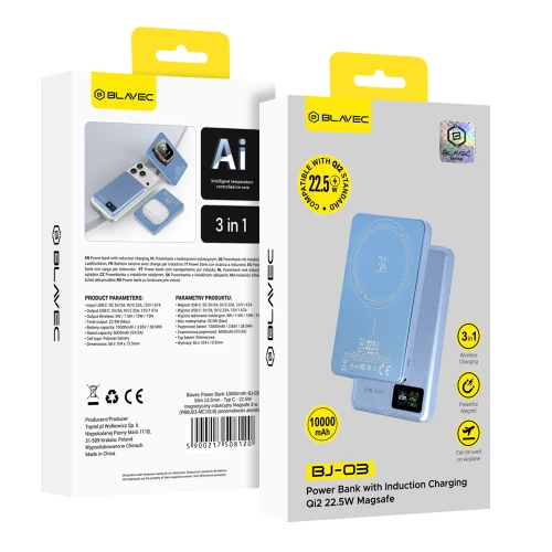 Magnetyczny powerbank indukcyjny do MagSafe 3 w 1 Blavec BJ-03 Ultra Slim 5 000 mAh, 22,5W, USB-C, jasnoniebieski (2/6)
