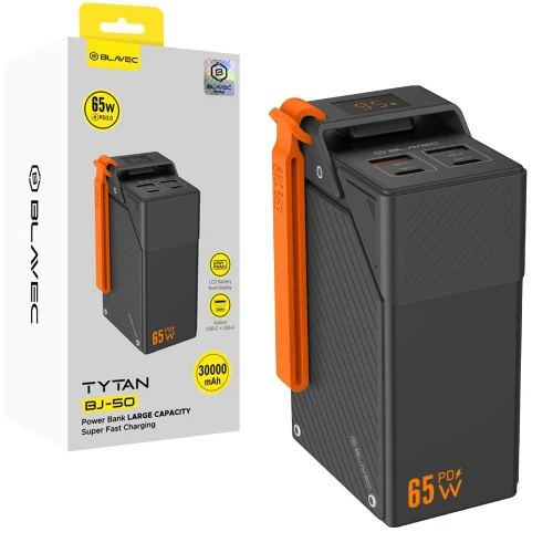 Powerbank Blavec BJ-50 Tytan 30 000 mAh, 65W, 2x USB-C, 2x USB-A, + kabel USB-C, czarny (1/8)