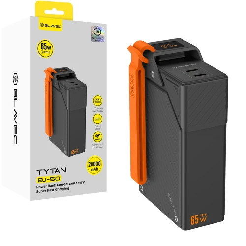 Powerbank Blavec BJ-50 Tytan 20 000 mAh, 65W, 2x USB-C, + kabel USB-C, czarny (1/8)