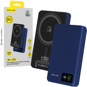 Magnetyczny powerbank indukcyjny do MagSafe 3 w 1 Blavec BJ-03 Slim 10 000 mAh, 22,5W, USB-C, granatowy