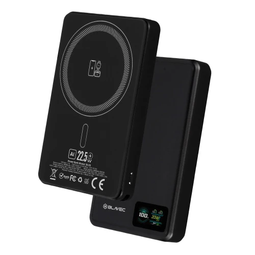 Magnetyczny powerbank indukcyjny do MagSafe 3 w 1 Blavec BJ-03 Slim 10 000 mAh, 22,5W, USB-C, czarny (7/7)