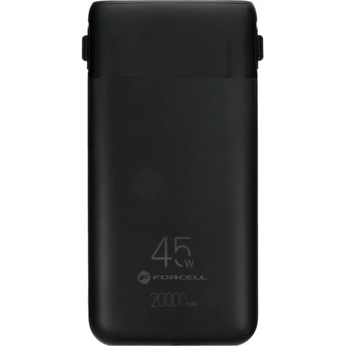Powerbank Forcell F20K6, 20000 mAh, USB-C, USB-A, 45W, 3A, PD, QC 3.0 z wbudowanymi kablami USB-C i Lightning, czarny (2/10)