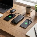 Powerbank Forcell F20K6, 20000 mAh, USB-C, USB-A, 45W, 3A, PD, QC 3.0 z wbudowanymi kablami USB-C i Lightning, czarny (7/10)
