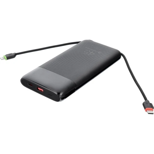 Powerbank Forcell F20K6, 20000 mAh, USB-C, USB-A, 45W, 3A, PD, QC 3.0 z wbudowanymi kablami USB-C i Lightning, czarny (8/10)