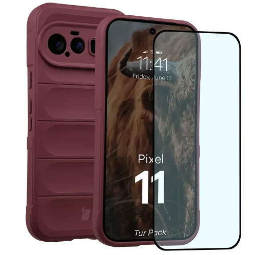 Pancerne etui + szkło hartowane Bizon Tur Pack do Google Pixel 11, burgundowe (1/10)