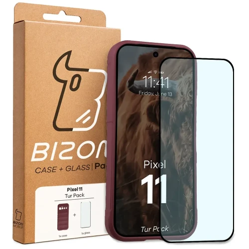 Pancerne etui + szkło hartowane Bizon Tur Pack do Google Pixel 11, burgundowe (10/10)
