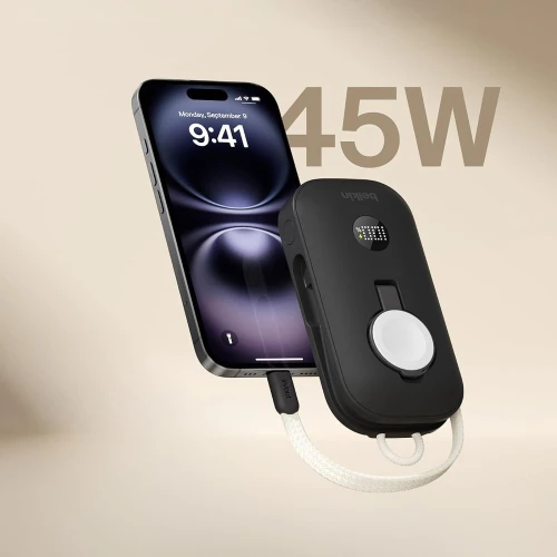 Bateria Belkin BoostCharge Pro Power Bank 10K 45W 10000 mAh do Apple Watch z kablem USB-C PD, czarny (10/15)