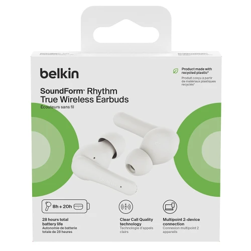 Słuchawki douszne bezprzewodowe z mikrofonem Belkin SoundForm Rhythm, białe (14/14)