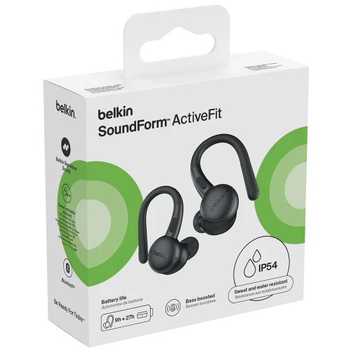 Słuchawki douszne bezprzewodowe z mikrofonem Belkin SoundForm ActiveFit IP54 z zaczepami, czarne (13/13)