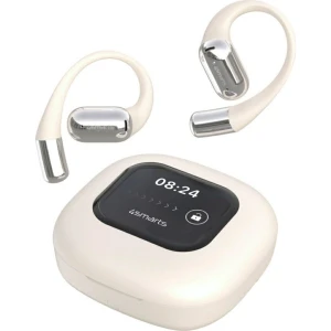 Bezprzewodowe słuchawki douszne, otwarte 4smarts SkyBuds, Bluetooth 5.4, ekran LCD, tłumacz AI, beżowe