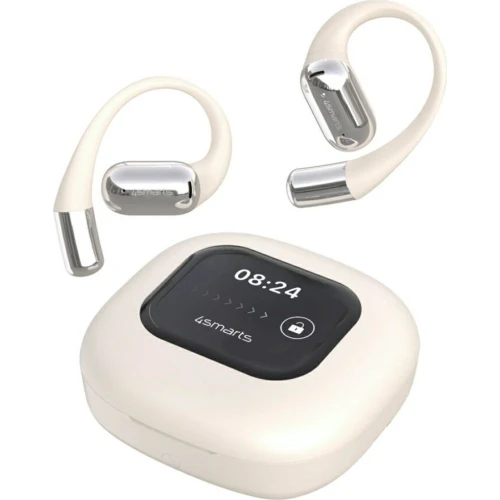 Bezprzewodowe słuchawki dokanałowe, otwarte 4smarts SkyBuds, Bluetooth 5.4, ekran LCD, tłumacz AI, beżowe (1/12)