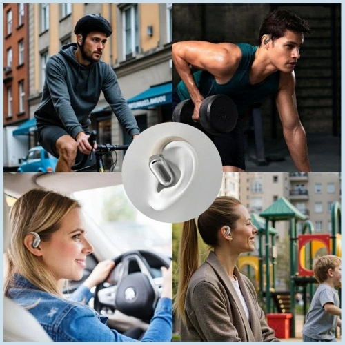 Bezprzewodowe słuchawki dokanałowe, otwarte 4smarts SkyBuds, Bluetooth 5.4, ekran LCD, tłumacz AI, beżowe (8/12)