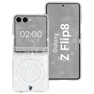 Etui brokatowe z pierścieniem magnetycznym Bizon Case SparklO do Galaxy Z Flip8, przezroczyste z brokatem