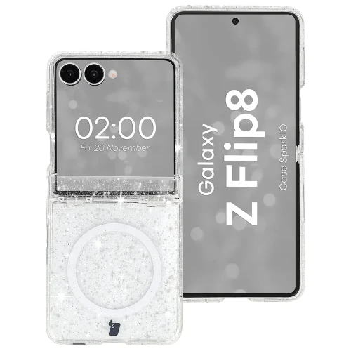 Etui brokatowe z pierścieniem magnetycznym Bizon Case SparklO do Galaxy Z Flip8, przezroczyste z brokatem (1/6)