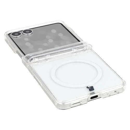 Etui brokatowe z pierścieniem magnetycznym Bizon Case SparklO do Galaxy Z Flip8, przezroczyste z brokatem (3/6)