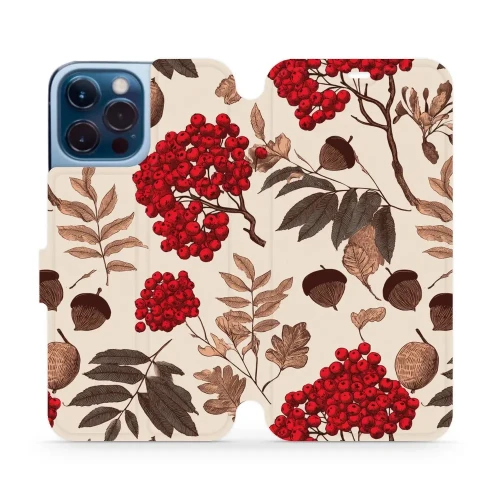 Etui z klapką do iPhone 13 Pro Max, Mobiwear Book, jarzębina na ecru
