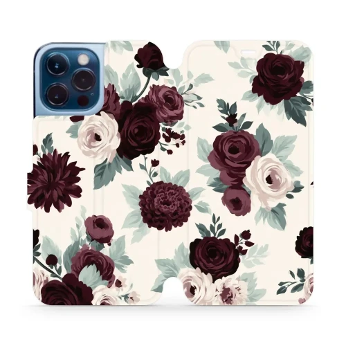 Etui z klapką do iPhone 13 Pro Max, Mobiwear Book, róże z szałwią na kremie