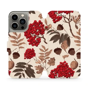 Etui z klapką do iPhone 13 Pro, Mobiwear Book, jarzębina na ecru