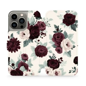 Etui z klapką do iPhone 13 Pro, Mobiwear Book, róże z szałwią na kremie
