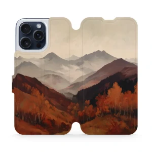 Etui z klapką do iPhone 15 Pro Max, Mobiwear Book, mglista dolina w górach