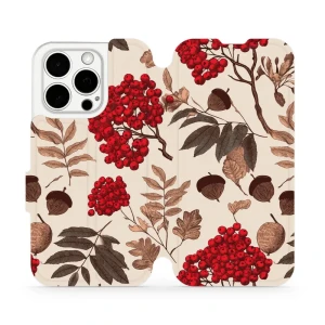 Etui z klapką do iPhone 15 Pro, Mobiwear Book, jarzębina na ecru