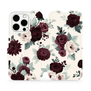 Etui z klapką do iPhone 15 Pro, Mobiwear Book, róże z szałwią na kremie