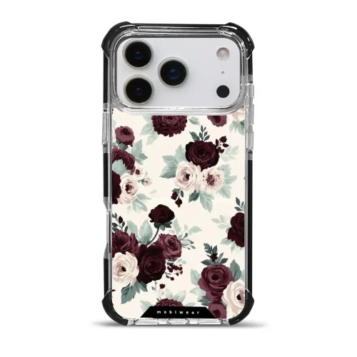 Etui ochronne do iPhone 18 Pro Max do MagSafe, Mobiwear Elite Bumper, róże z szałwią na kremie