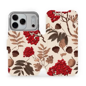 Etui z klapką do iPhone 18 Pro, Mobiwear Book, jarzębina na ecru