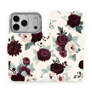 Etui z klapką do iPhone 18 Pro, Mobiwear Book, róże z szałwią na kremie