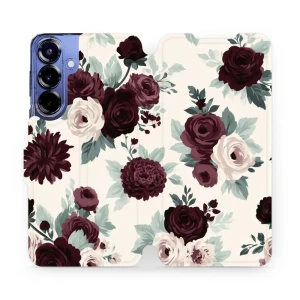 Etui z klapką do Galaxy S25 Plus, Mobiwear Book, róże z szałwią na kremie