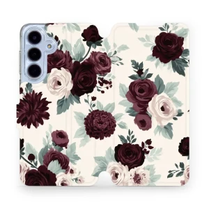 Etui z klapką do Galaxy S25 FE, Mobiwear Book, róże z szałwią na kremie