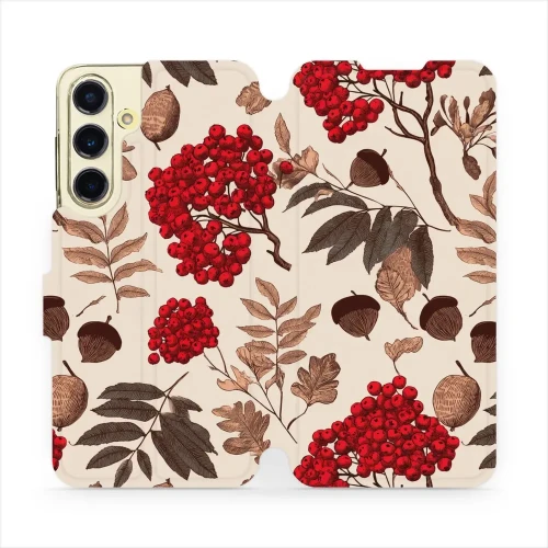 Etui z klapką do Galaxy S24 FE, Mobiwear Book, jarzębina na ecru