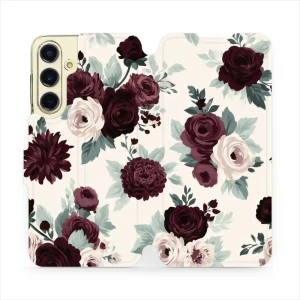 Etui z klapką do Galaxy S24 FE, Mobiwear Book, róże z szałwią na kremie