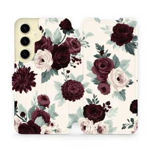 Etui z klapką do Galaxy S24, Mobiwear Book, róże z szałwią na kremie