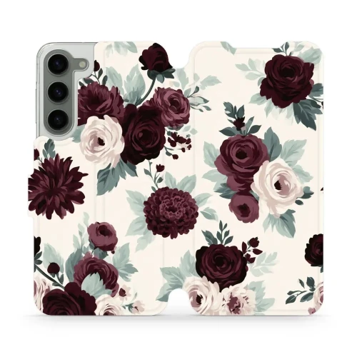 Etui z klapką do Galaxy S23 Plus, Mobiwear Book, róże z szałwią na kremie