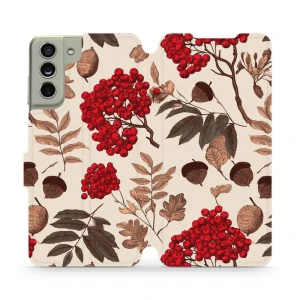 Etui z klapką do Galaxy S21 FE 5G, Mobiwear Book, jarzębina na ecru