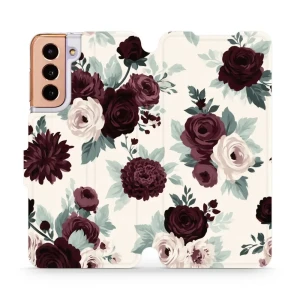Etui z klapką do Galaxy S21 5G, Mobiwear Book, róże z szałwią na kremie