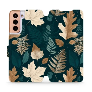 Etui z klapką do Galaxy S21 5G, Mobiwear Book, zielnik z liści i paproci