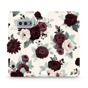 Etui z klapką do Galaxy S10e, Mobiwear Book, róże z szałwią na kremie