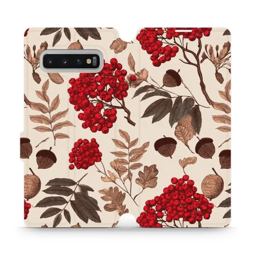Etui z klapką do Galaxy S10 Plus, Mobiwear Book, jarzębina na ecru