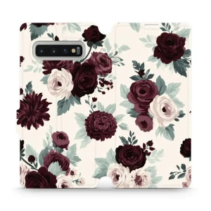 Etui z klapką do Galaxy S10 Plus, Mobiwear Book, róże z szałwią na kremie